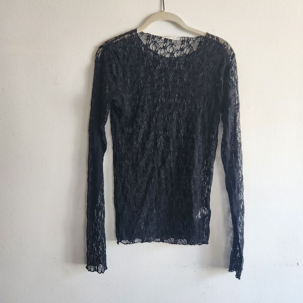 Zara Lace Sheer Black Fairy Grunge Long Sleeve L Top Black Witchy Goth Mesh